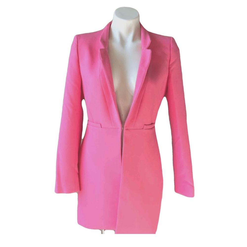 ZARA Pink Front Pocket Deep V Inverted Lapel Blazer, XS